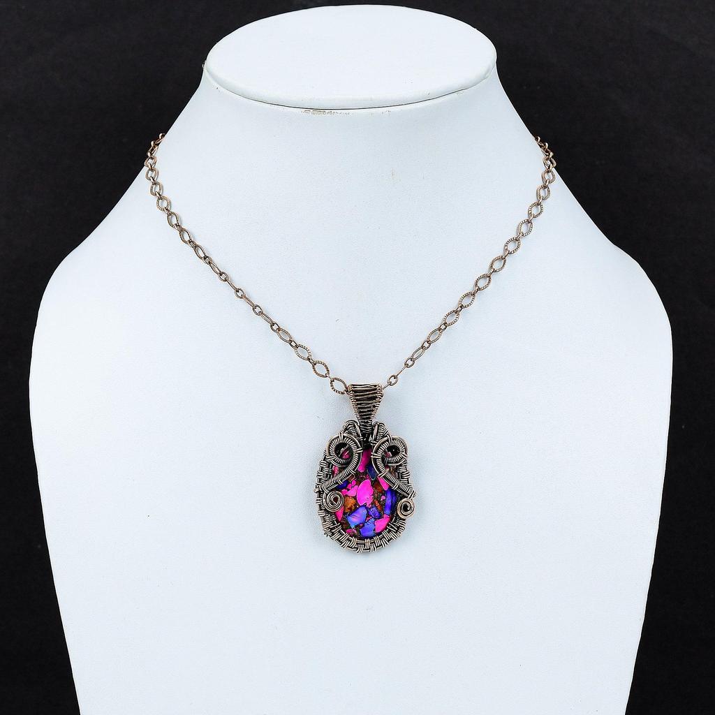 Натуральный Kingman Розовый Георгин Бирюзовый Кулон Медная Проволока Кулон Ручной Работы Медные Ювелирные Изделия Свадебный Подарок Ювелирные Изделия Из Настоящих Драгоценных Камней