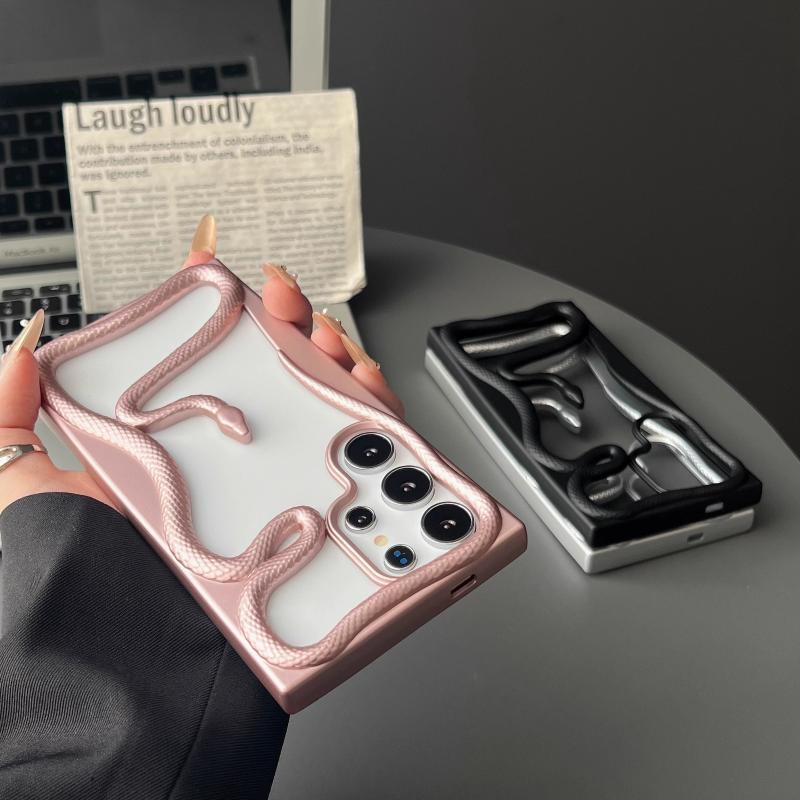 3D Змеиное покрытие Мягкий силиконовый чехол для телефона для Samsung S25 Ultra и других - Ударопрочный, Полый дизайн в нескольких цветах