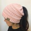 Fashion Women's Girl Hat Winter Wool Warm Stretch Knit Cap Messy Bun Ponytail Beanies
