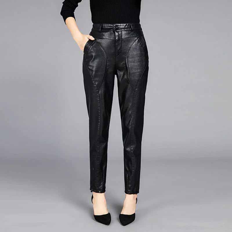 Брюки из искусственной кожи, женские бархатные утепленные свободные широкие брюки, брюки с высокой талией, брюки