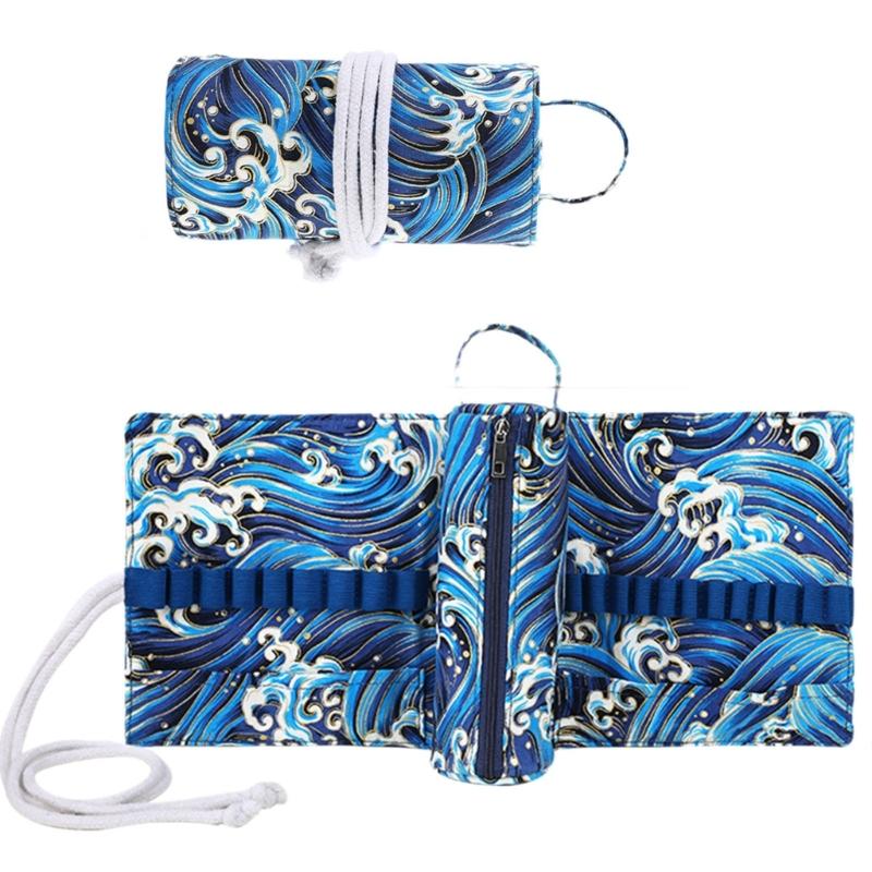 Large Capacity Crochet Hook Organiser Case Built in Zippered Pocket Elastic Slots For Knitting Tool And Crochet Supplies