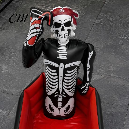 Decorative Cooler for Theme Parties Halloween Inflatable Skull Ice Bucket, Pirate Skeleton Drink Party, Party Decorations Yard Thickened PVC Portable