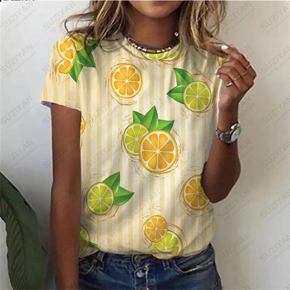 2025 Casual Loose Design Short Sleeve Top Fashion 3d Printed Fruit Pattern Round Neck T-Shirt Street Harajuku Women T-Shirt