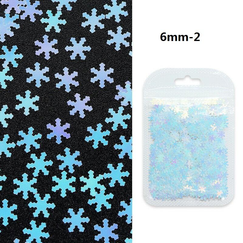 1 упаковка, зимние снежинки для дизайна ногтей, хлопья с блестками, аксессуары для ногтей, украшение для маникюра 9 мм 6 мм