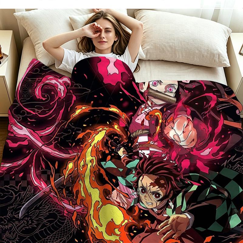 Tanjiro Nezuko Kamado Print Flannel Blanket High Quality Warm Comfortable Cover for All Seasons Perfect for Gifts Home Decor