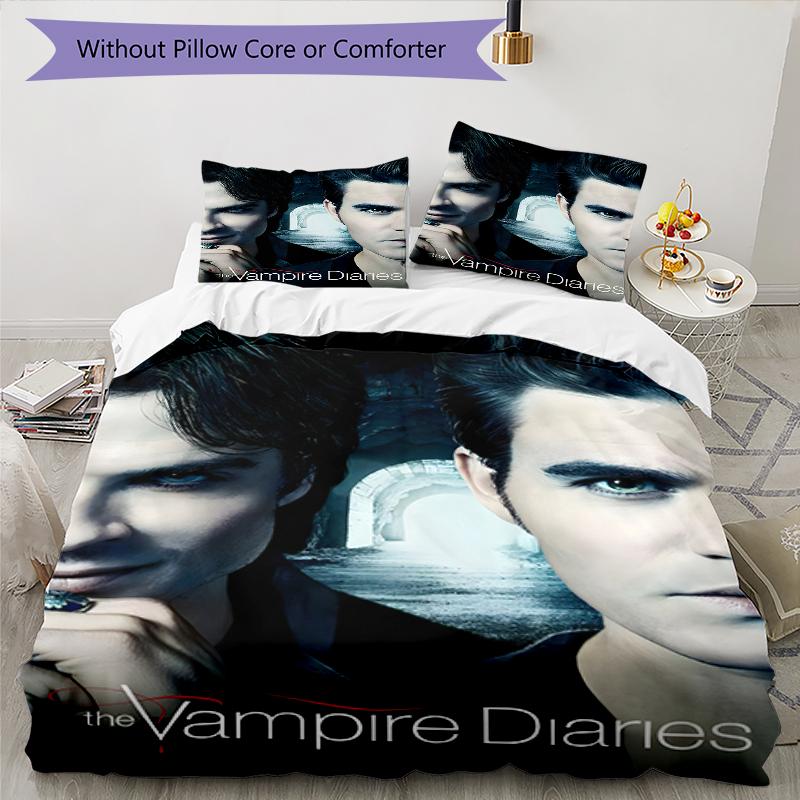 3pcs The Vampire Diaries4 Design Cover Set - HD Printed Bedding with 1 Cover and 2 Pillowcases - Perfect for Home and Dorm Decor