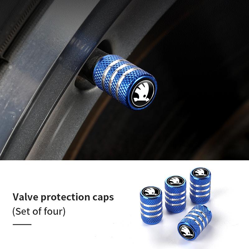 REOY4 4pcs Knurling Car Wheel Tire Valve Dustproof Protection Cap For Skoda Fabia Kamiq Superb MK3 VisionS Yeti Scala Enyaq-iV