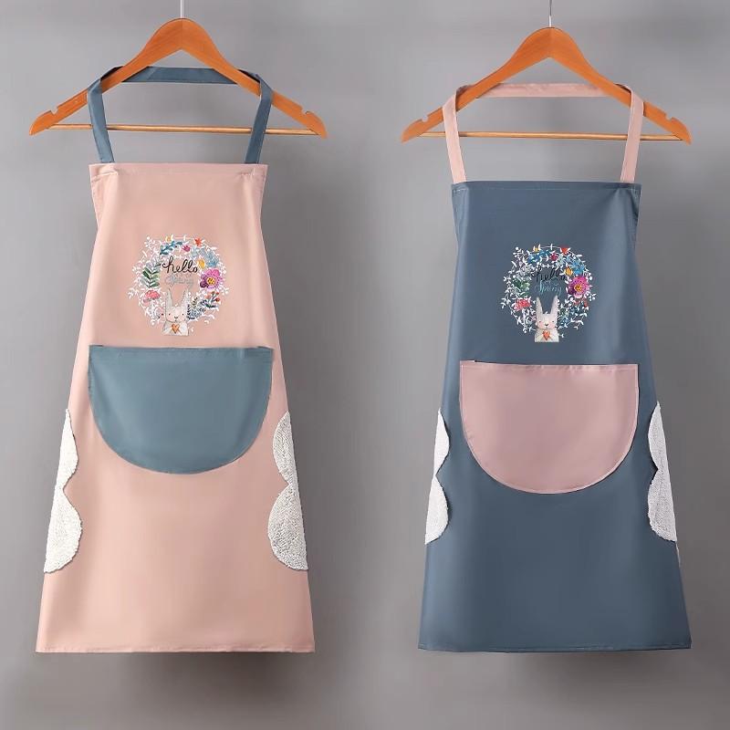 Waterproof and Stain-resistant Hand Towel Apron, Garland Rabbit Kitchen Apron, Neck-hanging Waist Cartoon Apron