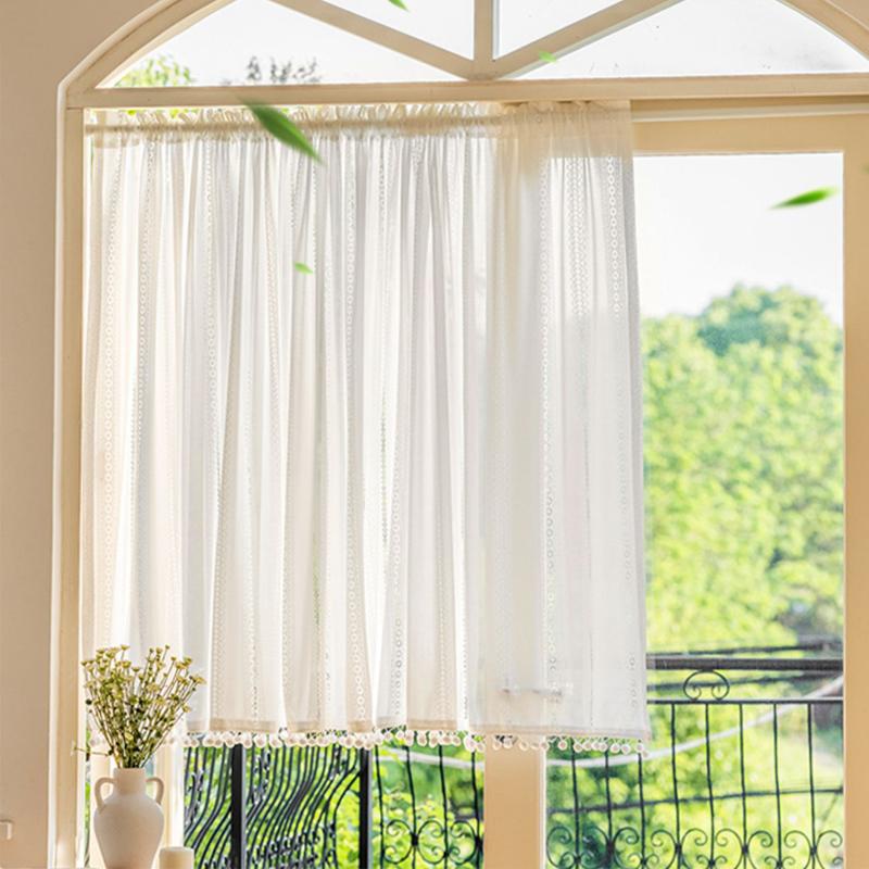 French Style Wave Lace Curtain Short Curtains Rod curtains for living room Wedding Bedroom Kitchen Decoration Rideaux cortina