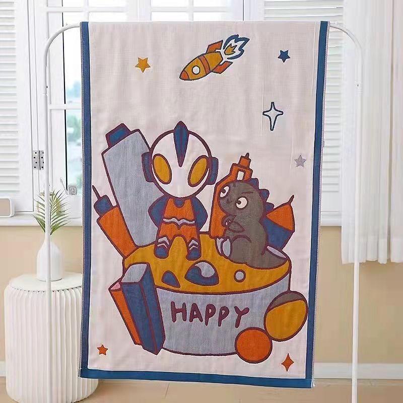 Extra Large Cotton Gauze Cartoon Bath Towel - Soft, Quick-Drying for Adults & Kids