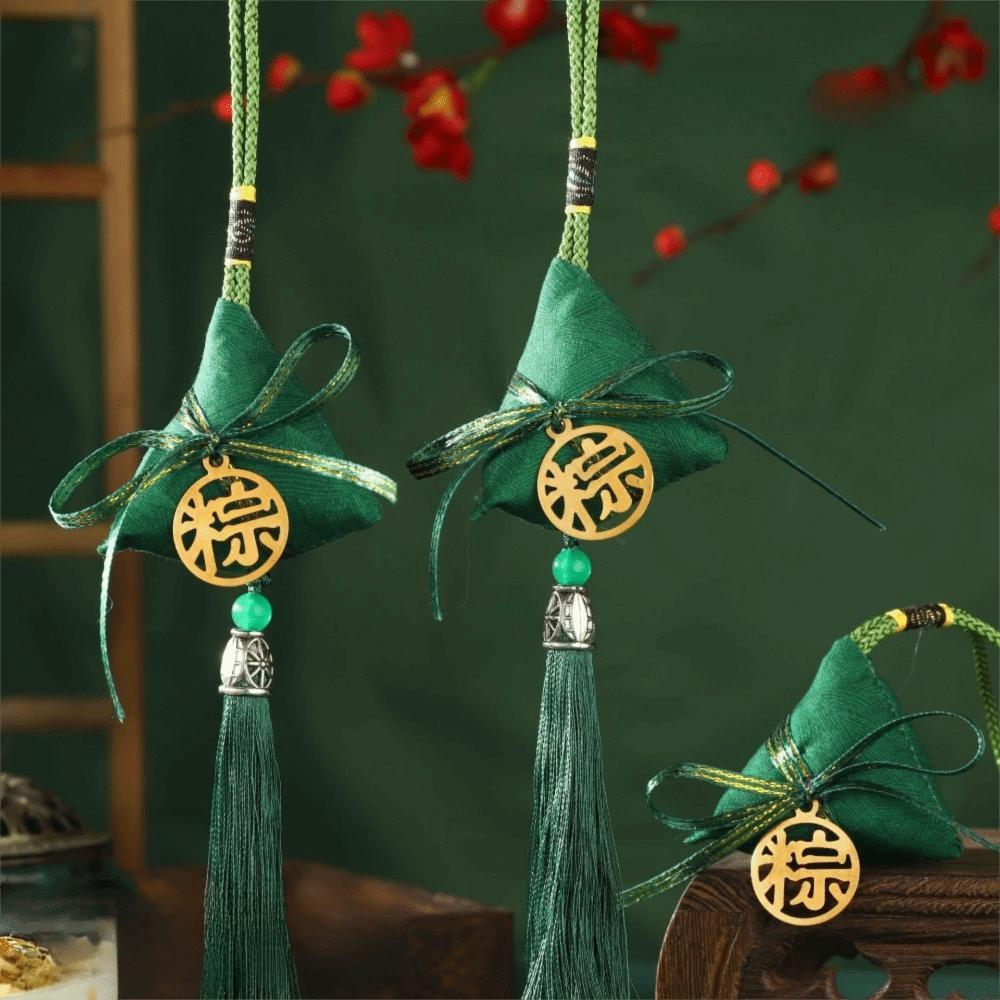 2PCS Triangular Zongzi-Shaped Scented Pouches Simulated Chinese Style Car Hanging Scented Bag Traditional with Tassel