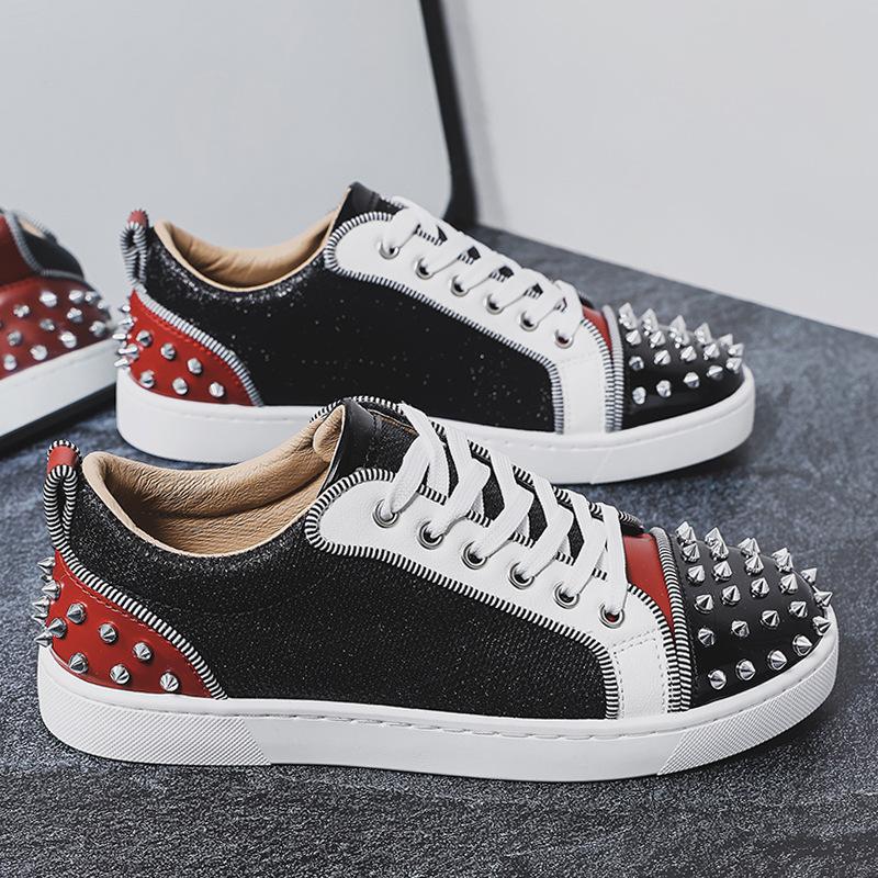 New Trendy Shoes 2025 European and American Fashion Silver Face Low-top DingTalk Casual Board Shoes Lace-up Shallow Shoes Rivet Men's Shoes