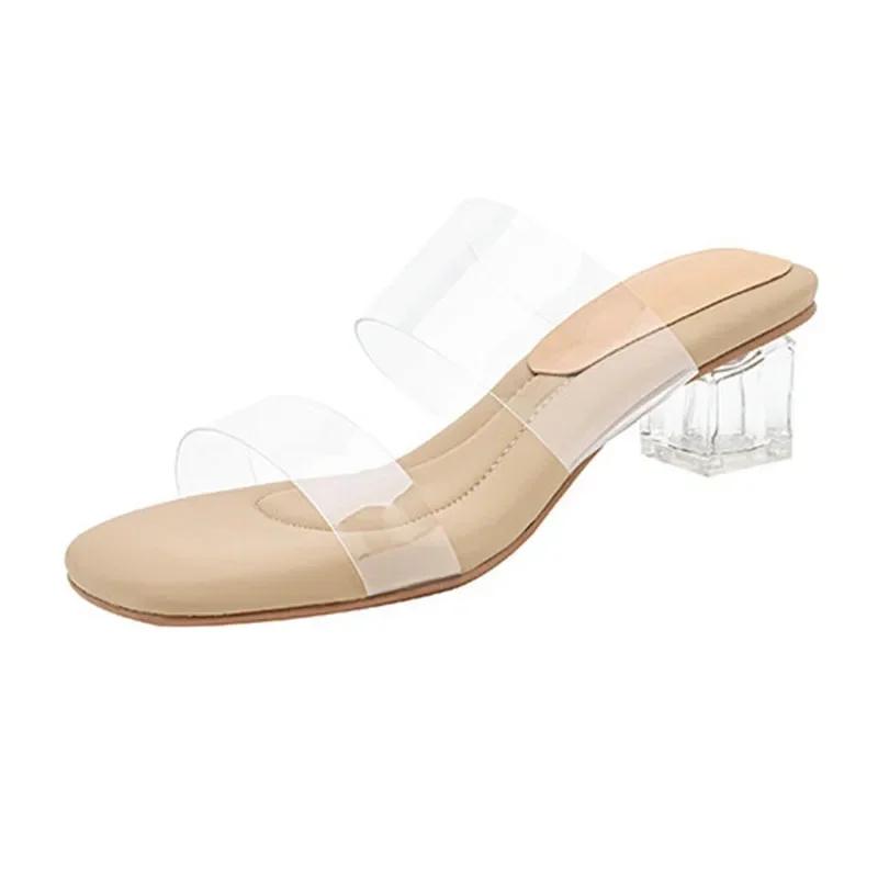 New Clear Square Heels Slippers Women 2024 Summer Soft Platform Sandal for Fashion Transparent PVC High Heel Sandalias