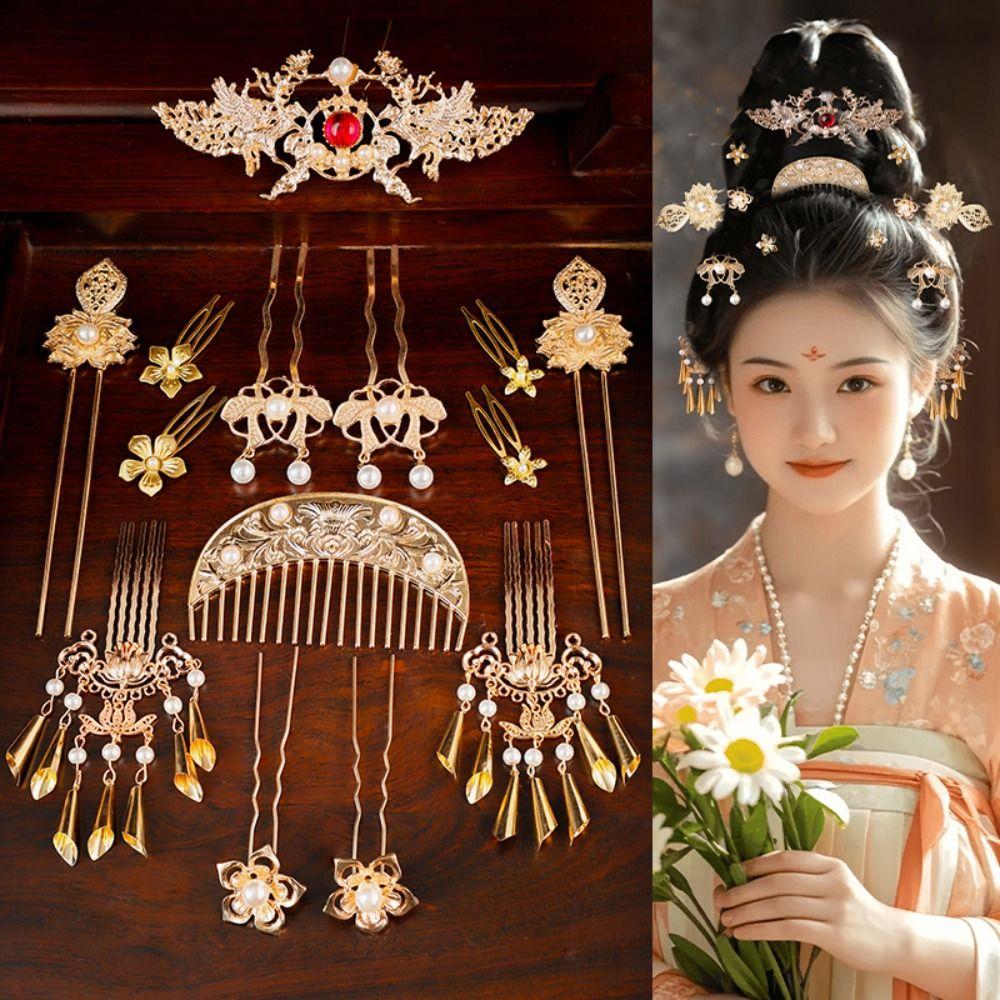 1 Set Chinese Style Tang Dynasty Hairpin Pearl Flower Hair Comb  Cheongsam Accessories