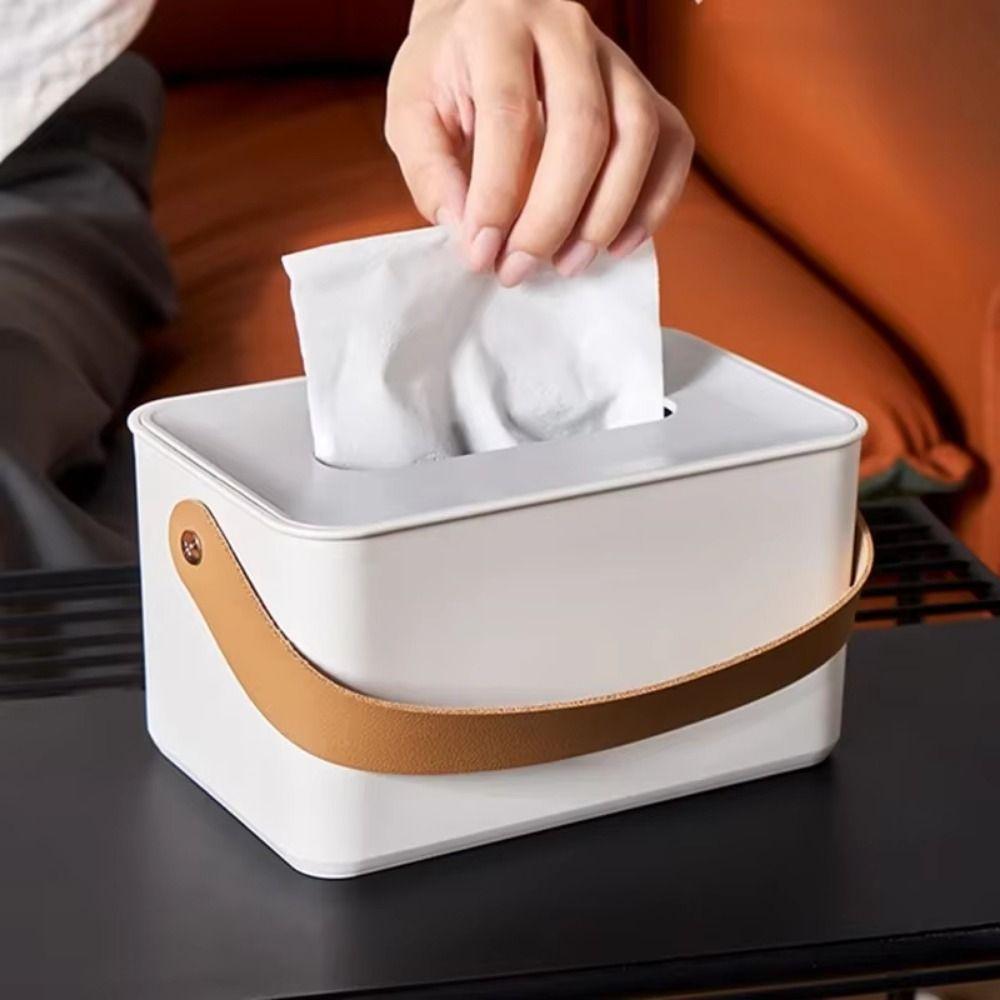 Drop-resistant Portable Tissue Box with Handle Toilet Paper Case Round Napkin Holder Tea Table
