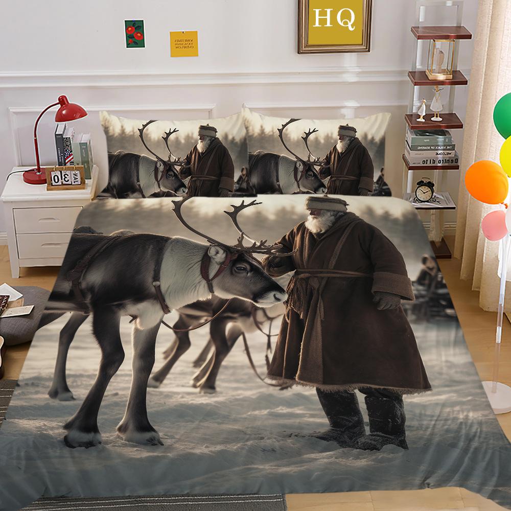 Рождественская карета, снежная сцена, 3D-принт, полиэстеровая наволочка, пододеяльник, набор из двух или трех предметов, можно