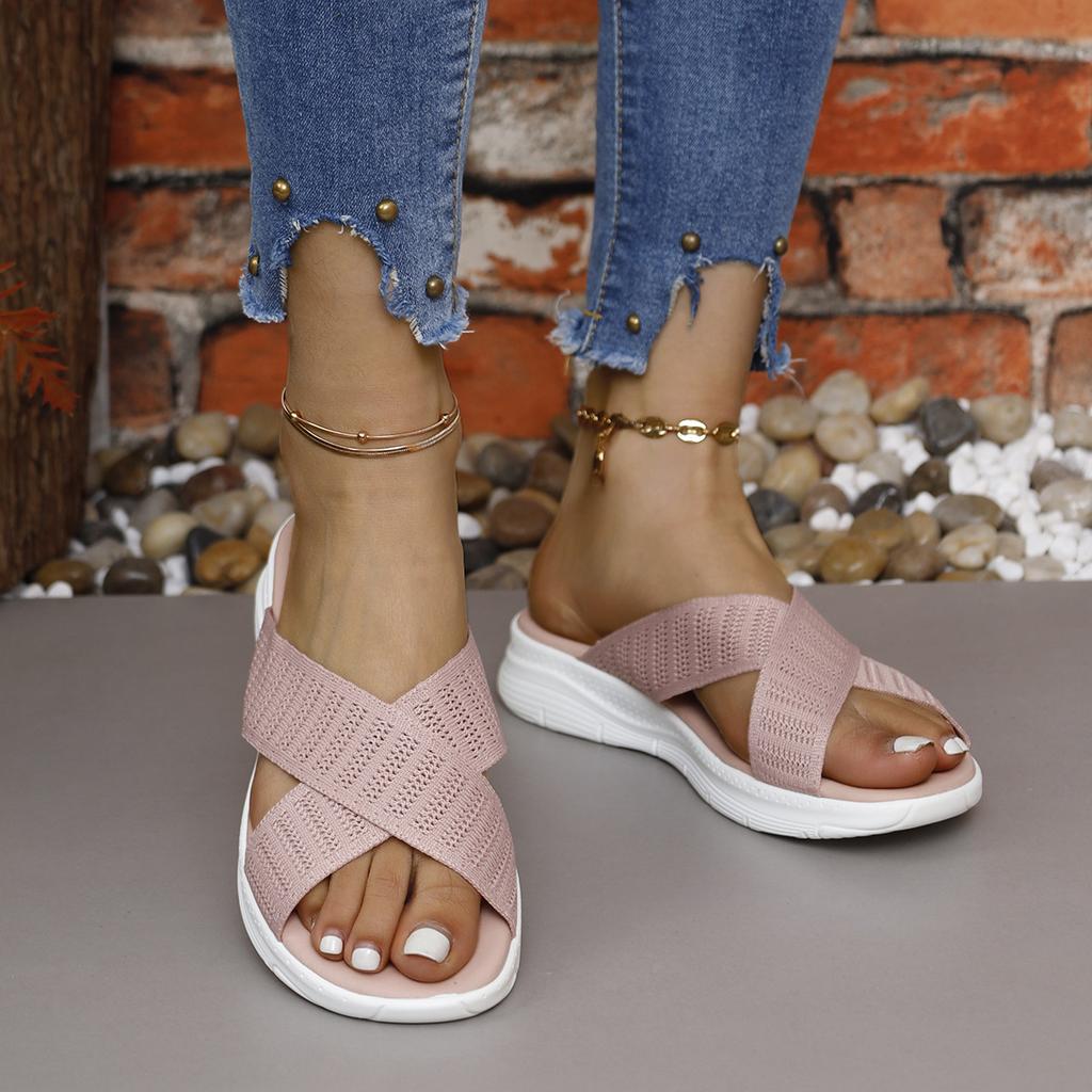 Summer Shoes for Women Slippers Peep Toe Women's Wedge Cross Strap Outdoor Comfort Casual Ladies Slides Shoes Female Sandals