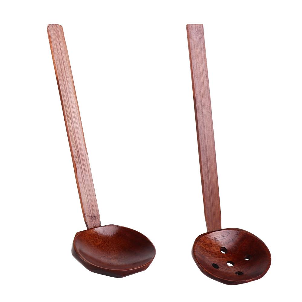 Nature Long Handle Colander Wooden Ladle Soup Spoon Slotted Spoon Ramen Spoon Kitchen Utensil Tool
