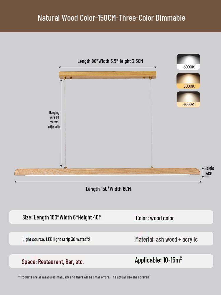 White Ash Solid Wood Zen Chandelier for Dining Room, Tea Room, Bar Counter, or Office Desk