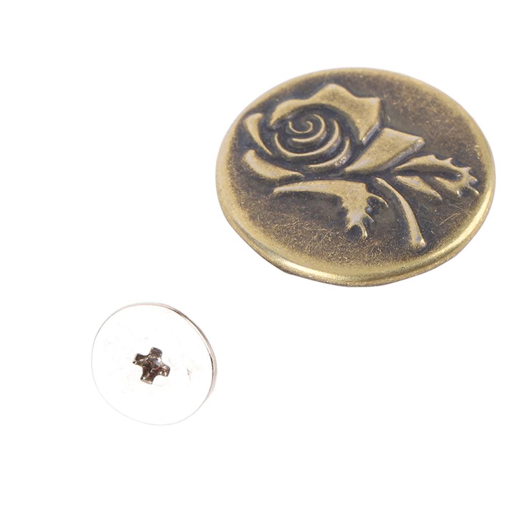 50 Set Pants Buttons No Sew Removable 17mm Rose Pattern Stainless Steel Antique Brass with 2x6.5mm P