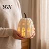 Pastoral Style Mantel Decoration Lighted Pumpkin Cottage Ornament, Flickering Tabletop Lamp, Light-Up Rustic Farmhouse Fall Centerpiece for