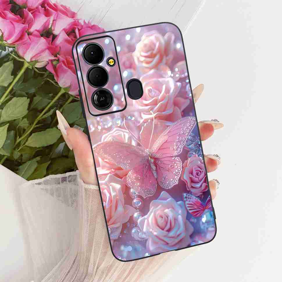 For Tecno Pop 6 Go BE6j Case Colorful Flower Butterfly Silicone TPU Black Cover For Tecno Pop6 Go POP 6GO Shockproof Phone Shell