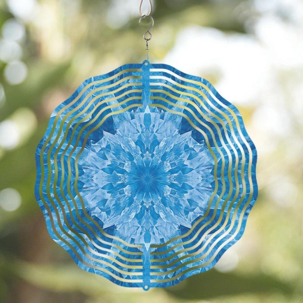 Blue White Metal Wind Spinner with Hanging Chain 2D Garden Art Sculpture for Outdoor Yard Patio Decor All Season Windmill Spinner