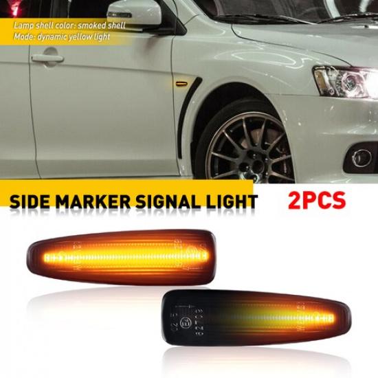 For Mitsubishi EVO Lancer X Mirage LED SMOKED Front Fender Lights Signal Blinker