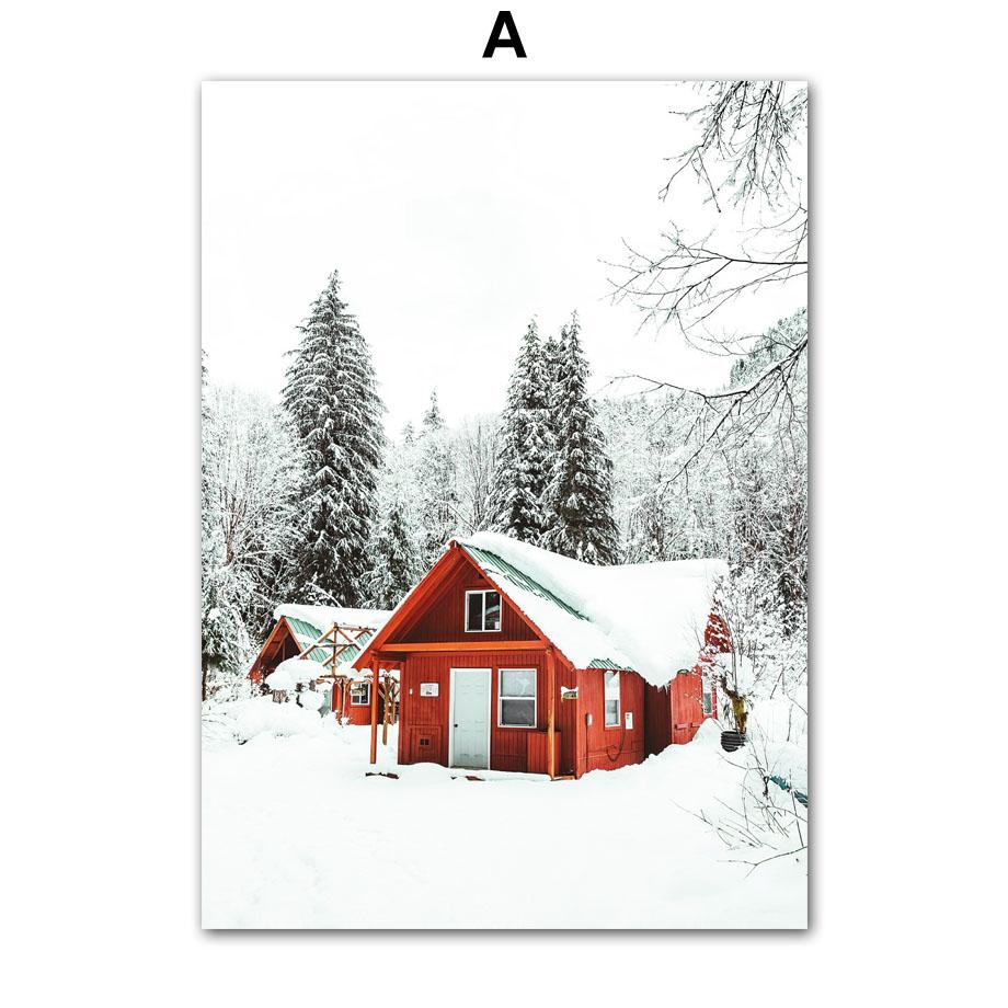 Настенная картина на холсте, Рождественская елка, красный дом, карета Санта-Клауса, олень, украшение для гостиной, постеры и принты, настенные панно