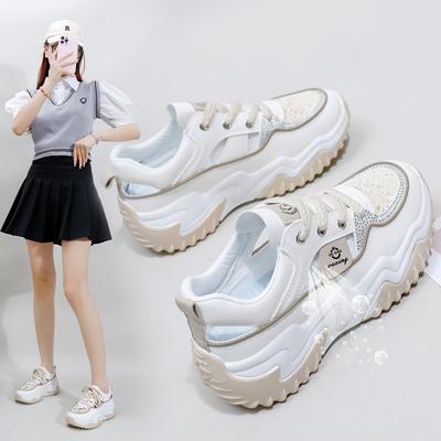 Женские повседневные массивные кроссовки без шнуровки с вырезом, дышащие прогулочные туфли, легкие кроссовки на шнуровке, летние женские кроссовки на платформе из искусственной кожи