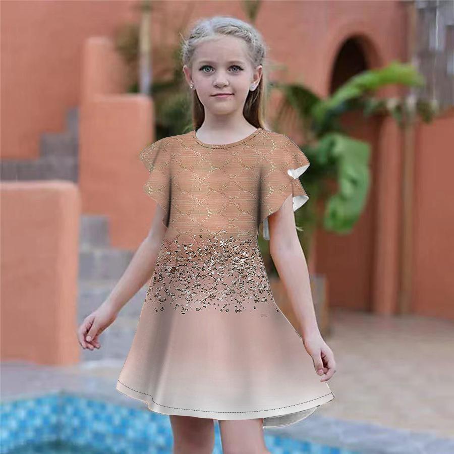 Девочки, рыбка в воде. Платья с принтом, детское праздничное платье для девочек, свободная облегающая юбка с короткими рукавами для девочек старше четырех лет