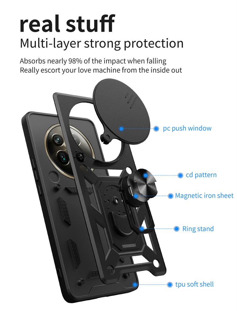 Для Realme 12 Pro 5G Чехол Slide Lens Camera Armor Чехлы для телефонов Oppo Realme 12 Pro + Plus 12Pro Магнитный держатель Кольцо Задняя крышка