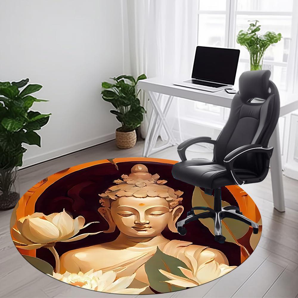 1PC Buddha Lotus Office Round Area Rug, Indoor Mat Suitable ForOffice, Under Office Chairs Bedroom Living Room Home Decor, Room Deco f073