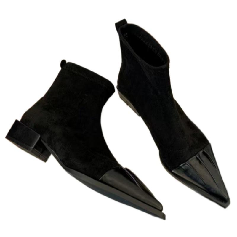 Женские замшевые туфли с острым носком на среднем каблуке, зимняя тенденция 2025 года, новые сексуальные элегантные офисные туфли, модные туфли-лодочки Botas Mujer