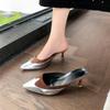 Fashion Thin Heels Shoes Woman's Slippers Female Mule Cover Toe Low Slides Fashion Multicolored Sandals 2025 Mules Luxury Summer