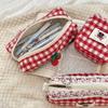 Cute Plaid Pencil Case Sweet Cosmetics Zipper Bag Kawaii Travel Toiletry Pockets Travel