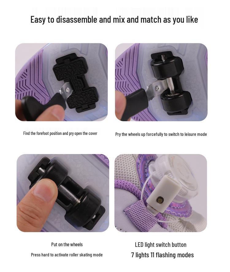 Перезаряжаемые светодиодные роликовые коньки для детей с четырьмя колесами