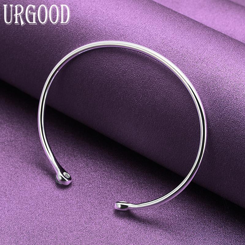 Ювелирные изделия из открытого браслета из стерлингового серебра 925 пробы с гладким однотонным бисером