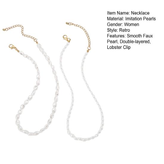 2 Pcs Women Stackable Double-layer Faux Pearl Smooth Lobster Clip Solid Color Neck Jewelry