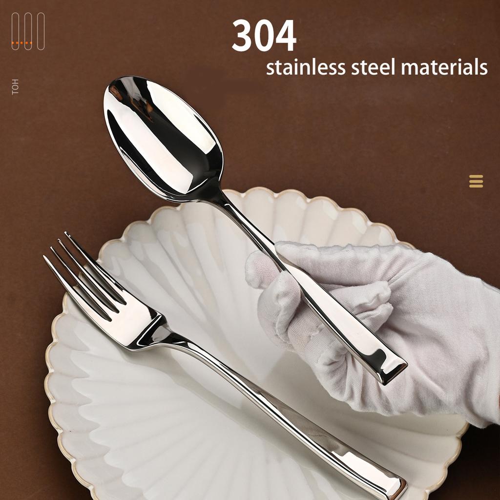 Tableware Set 304 Stainless Steel Square Handle Thickened Restaurant Hotel Household High-end Knife Fork Spoon Set