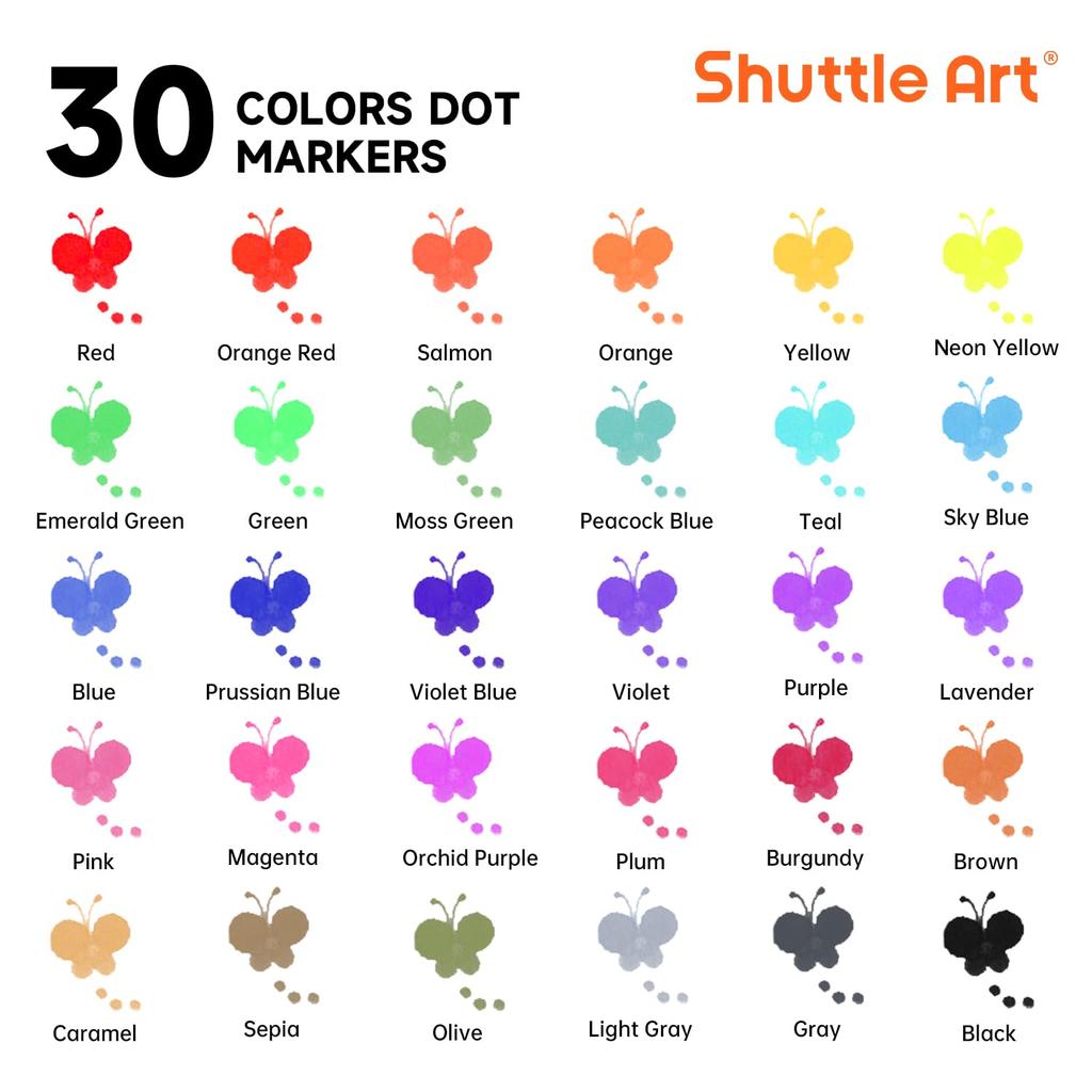 Shuttle Art Dot Marker Color for Includes 1 Coloring Easy to Great for and Gifts Pens, 30-Color Set, 12ml, Kids, Water-Based, Washable, Book, Grip,