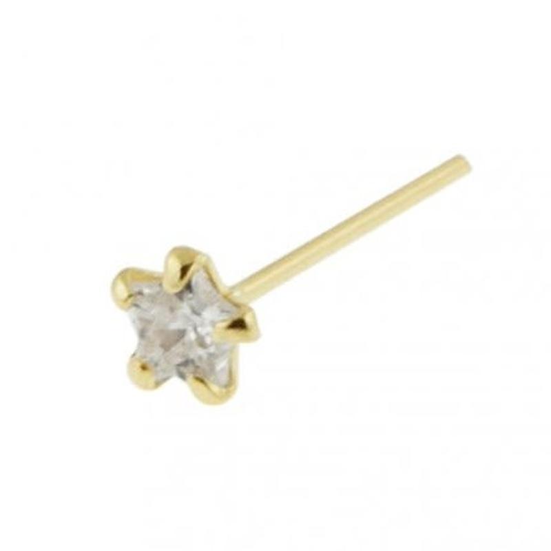 KODY PIERCING 9K Solid Golg Straight Nose Stud Piercing Jewel Adorned With A 3mm CZ Cubic Zirconia Star - Quality Piercing