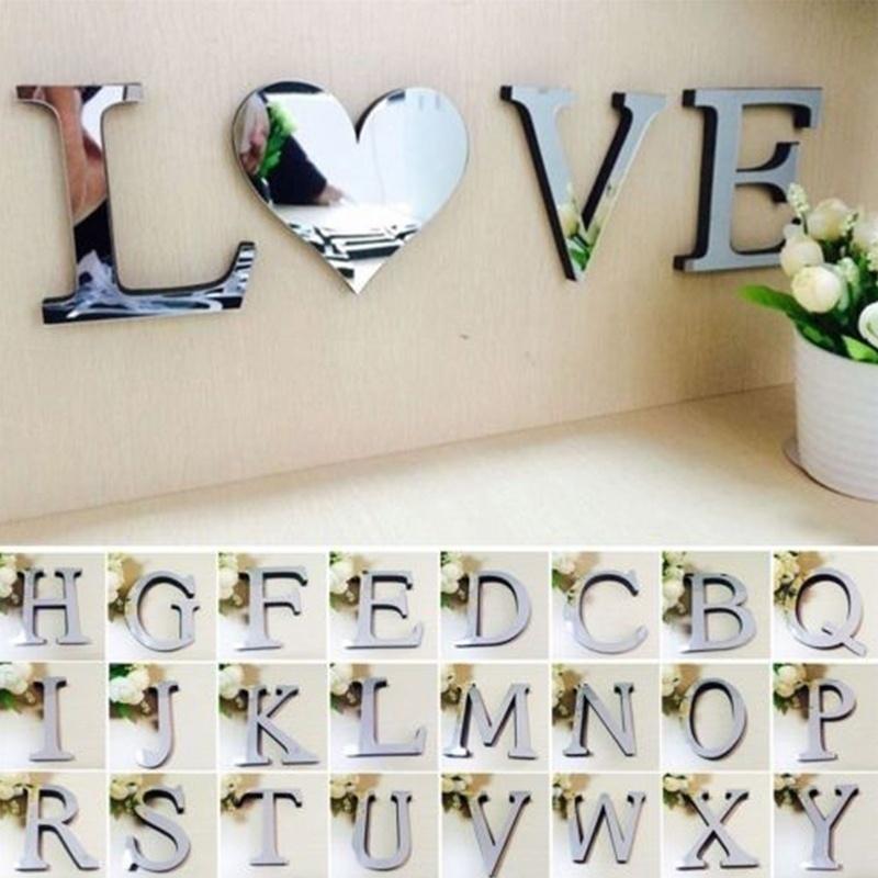 26 Letters DIY 3D Mirror Acrylic Wall Sticker Decals Wall Art Mural for Home Wedding Decor