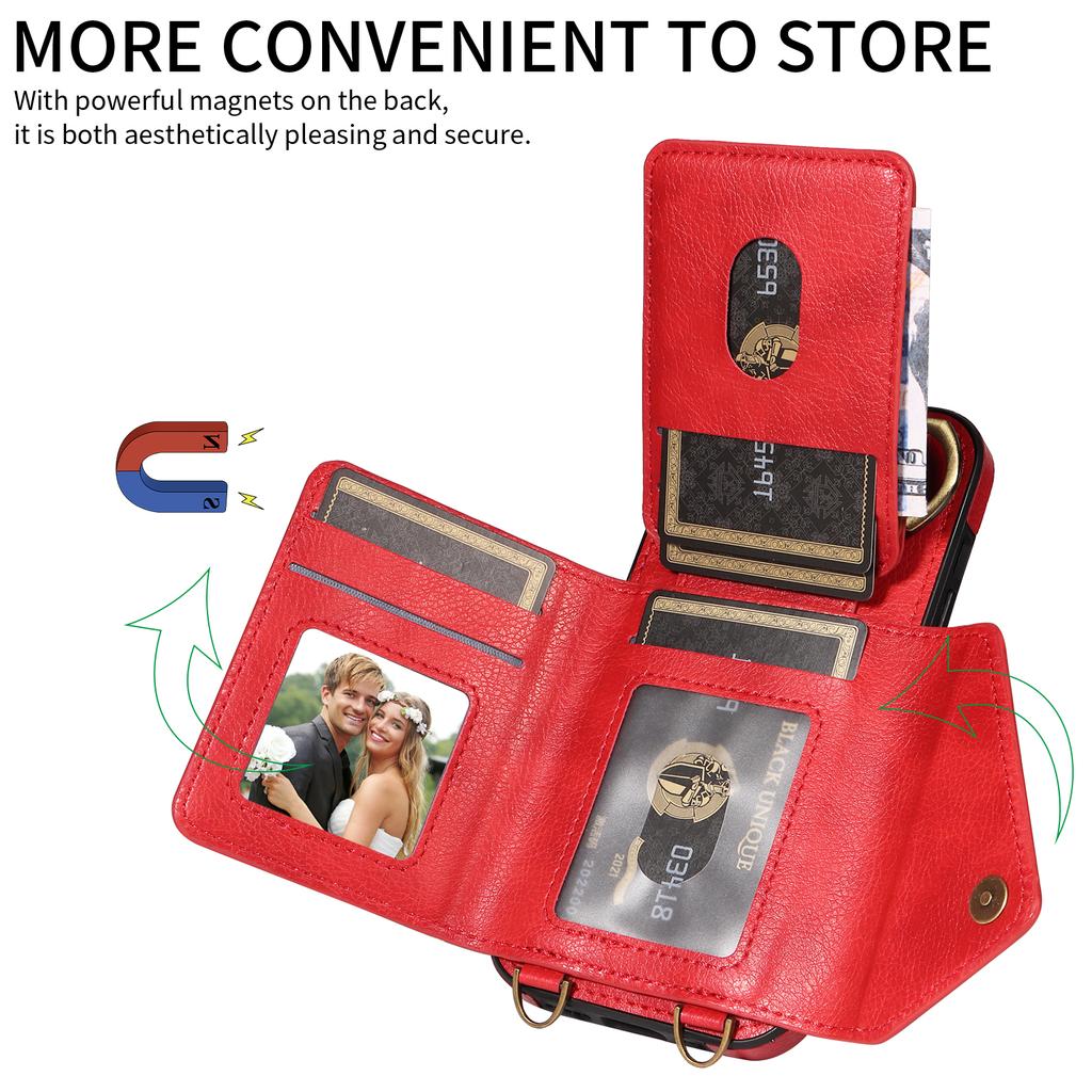 Для iPhone 16 серии. Для iPhone 16, 16 Plus, 16 Pro, 16 Pro Max плечевой ремень веревка кольцо кронштейн дизайн держатель для карт слоты личи узор чехол для телефона