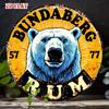 Винтажная металлическая вывеска Bundaberg Rum Рустикальный медведь Настенное искусство Круглый алюминий 7,87 дюйма