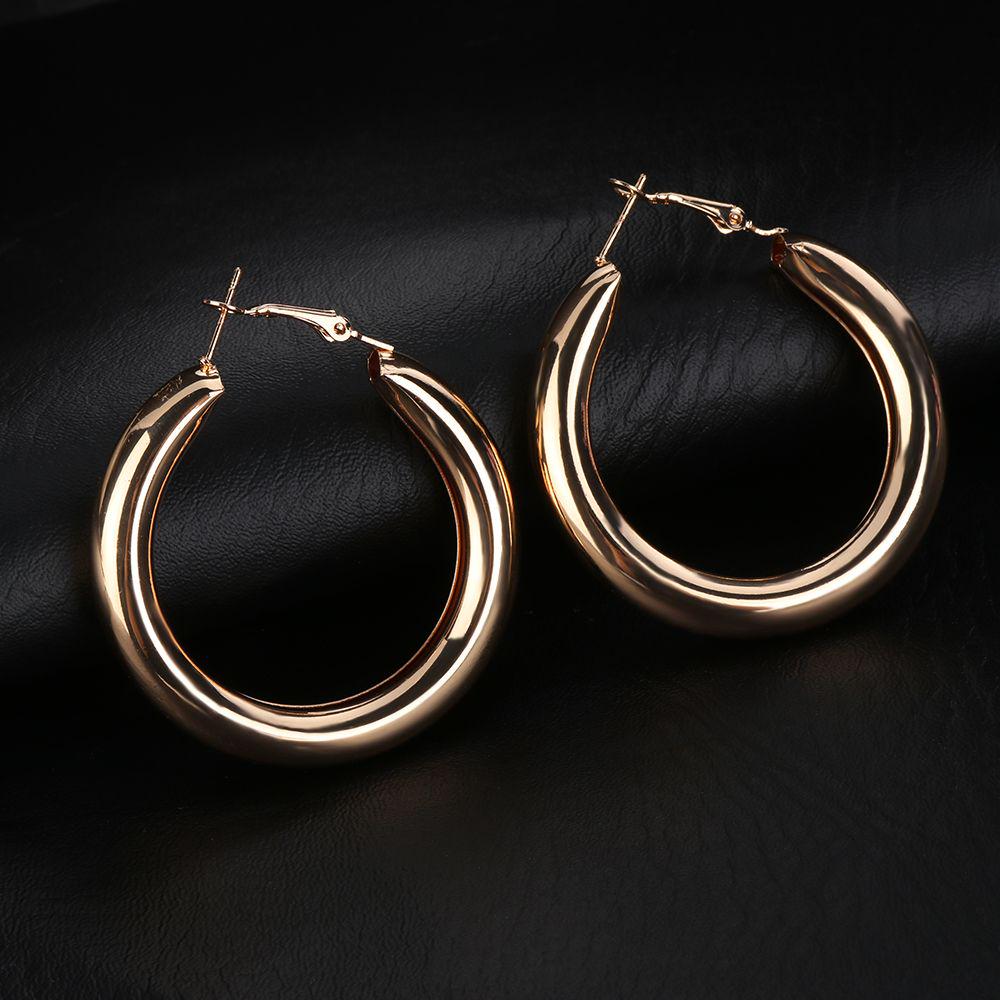 Punk Rock Minimalist 50mm Hoop Earrings Big Gold Alloy Thick Tube Round Circle