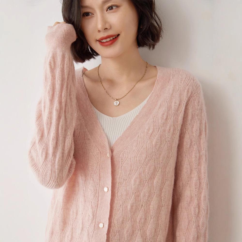 Women's Versatile V-Neck Cashmere Cardigan - Soft, Skin-Friendly, Fashionable Long Sleeve Sweater