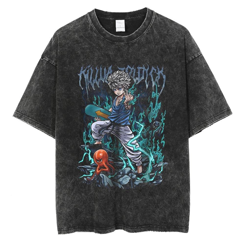 Japan Classic Hotblooded Anime Hunter  Hunter GON FREECSS Print Tshirts Men Women Oversized Tees Harajuku Washed Cotton Tops