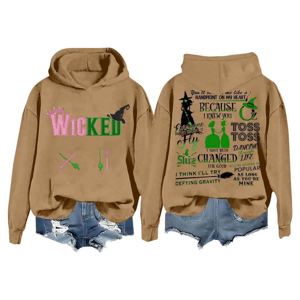 Женская повседневная толстовка с капюшоном и принтом ведьмы с длинными рукавами