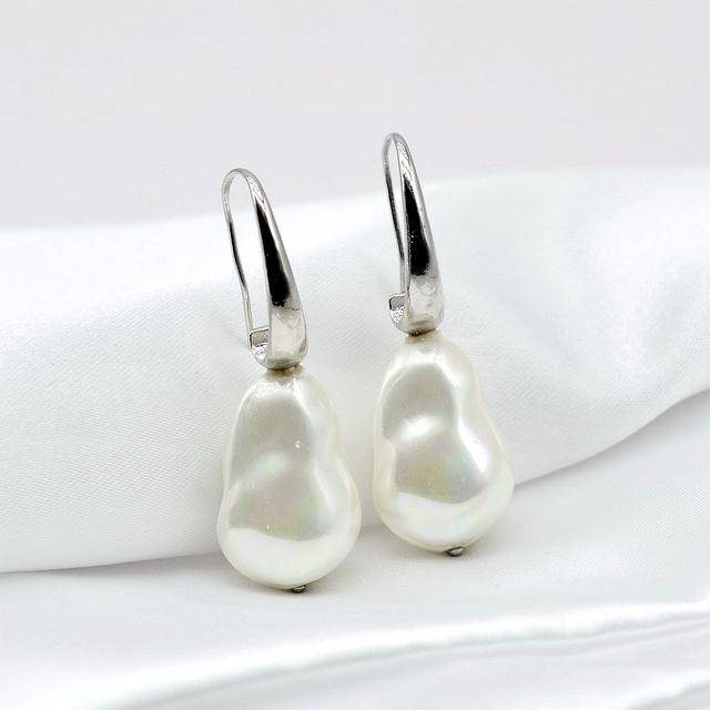 Большие жемчужные серьги для женщин, серебряные серьги в форме ракушки с имитацией жемчуга в форме барокко, серьги в стиле бохо для женщин